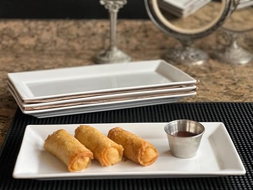 Miniatura 5 de ONEMORE Platos de cerámica para servir de 12 pulgadas, juego de 4  Horno, microondas, lavavajillas, bandejas rectangularesplatos - blanco brillante