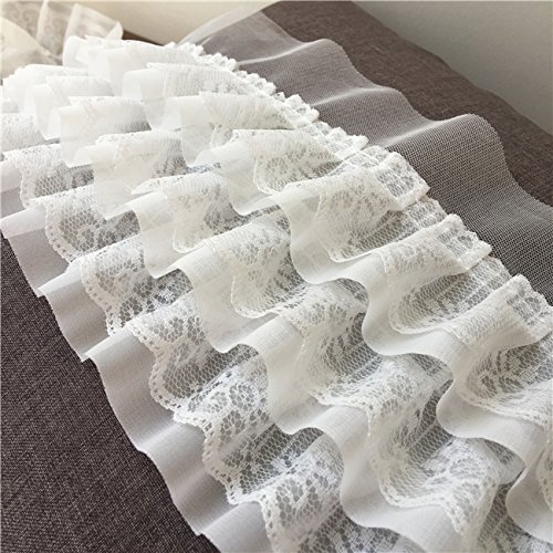 2 Yards Of 11Cm Width Ruffle 3-Tiered Lace Trim (White) #TOP3