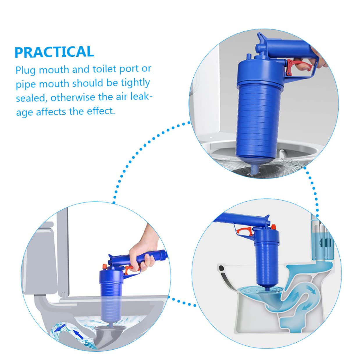 Déboucheur de Canalisation à Air, Ventouse Wc en Abs, 1 Set 2 Tailles de Ventouses, pour Évier et Sol, Débouchage Rapide