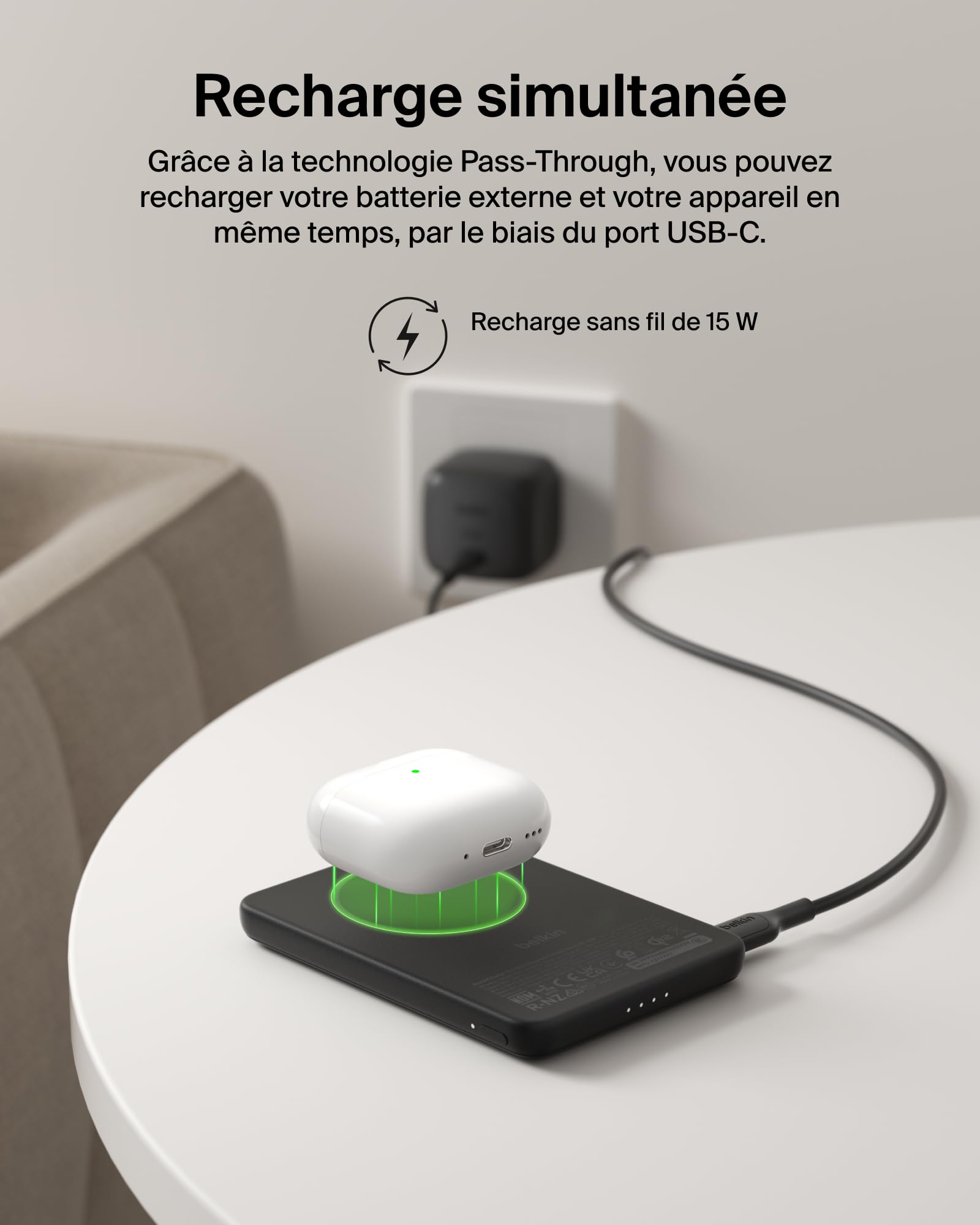 Belkin BoostCharge Slim Batterie Externe Magnétique 5K Et Béquille - Noir
