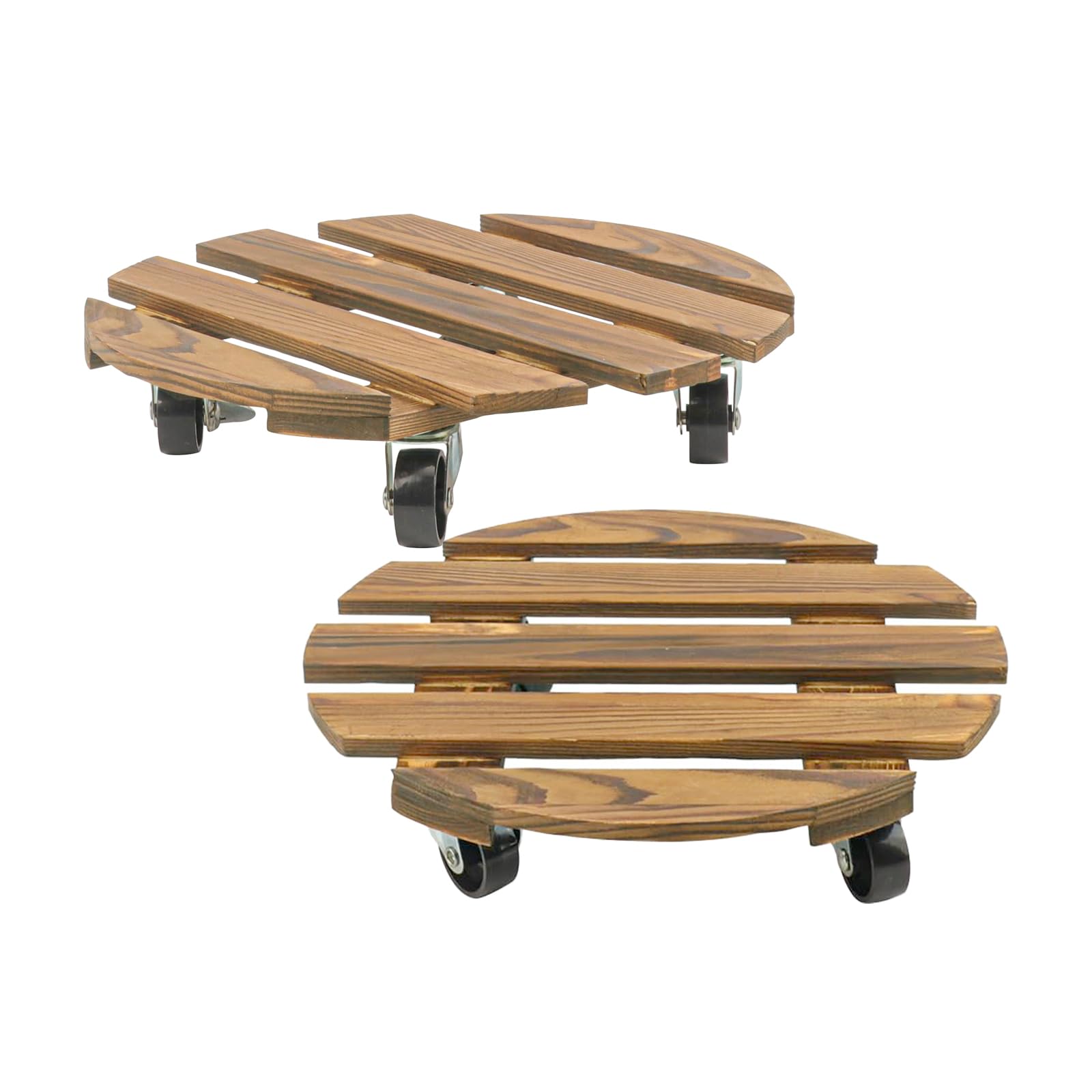 Yumzxin Heavy Duty Plant Stand with Wheels, 12 Inch Round Wood Trolley with Lockable 360° Swivel Casters for Large Indoor Outdoor Pots, Brown (2-Pack)