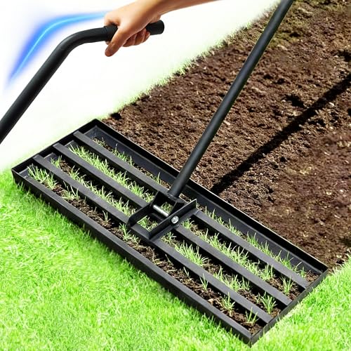 Rasenrakel 75x25cm Schwerer Nivellierrechen mit Ergonomischem Gebogenem Griff Rasenrechen für Erde Kies Dünger Ideal für Garten Hof und Golfplatz (185cm)