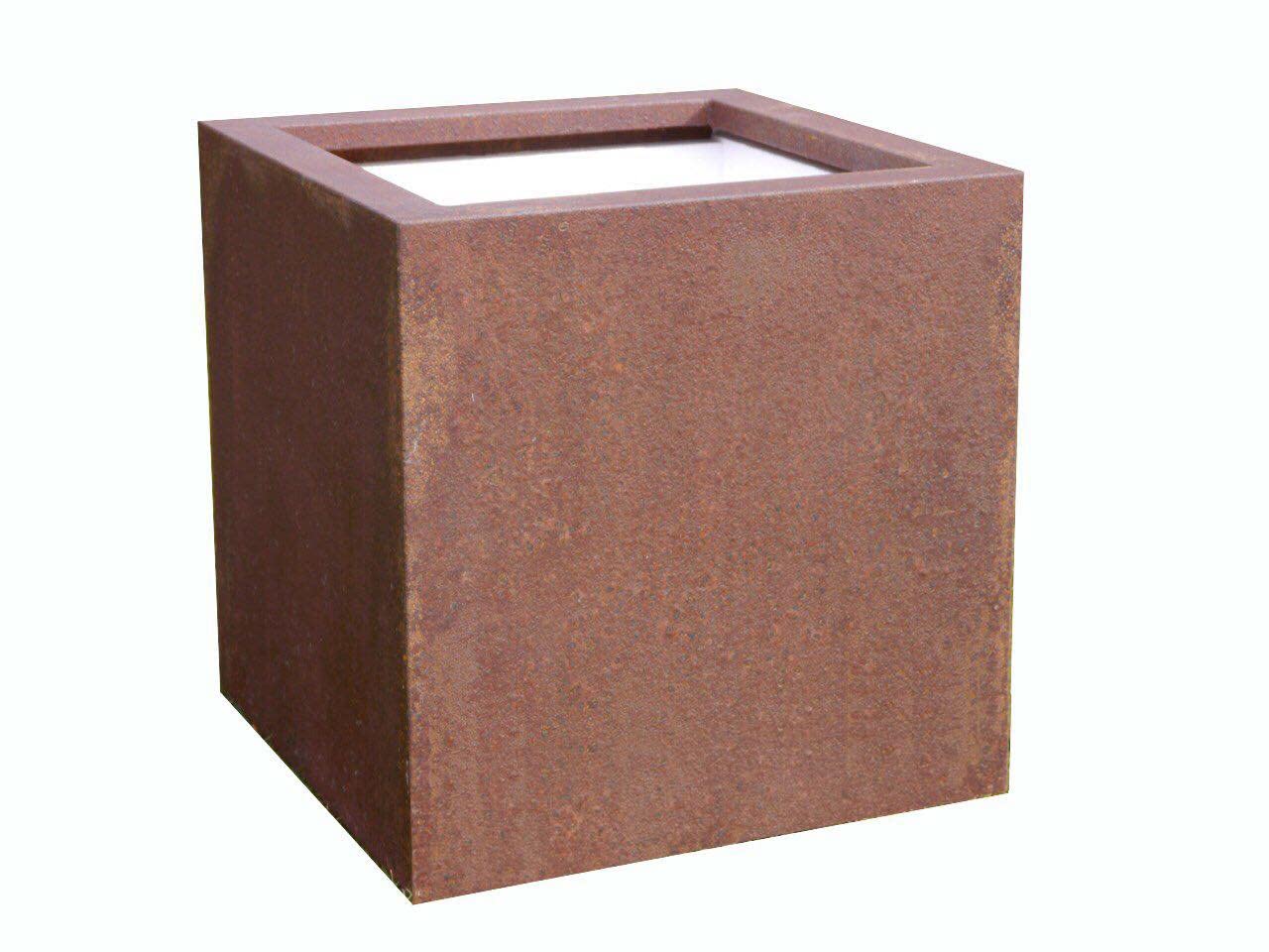 Pflanzkübel aus Cortenstahl für Rollen, rostfarben - jetzt reduziert 40x40x40
