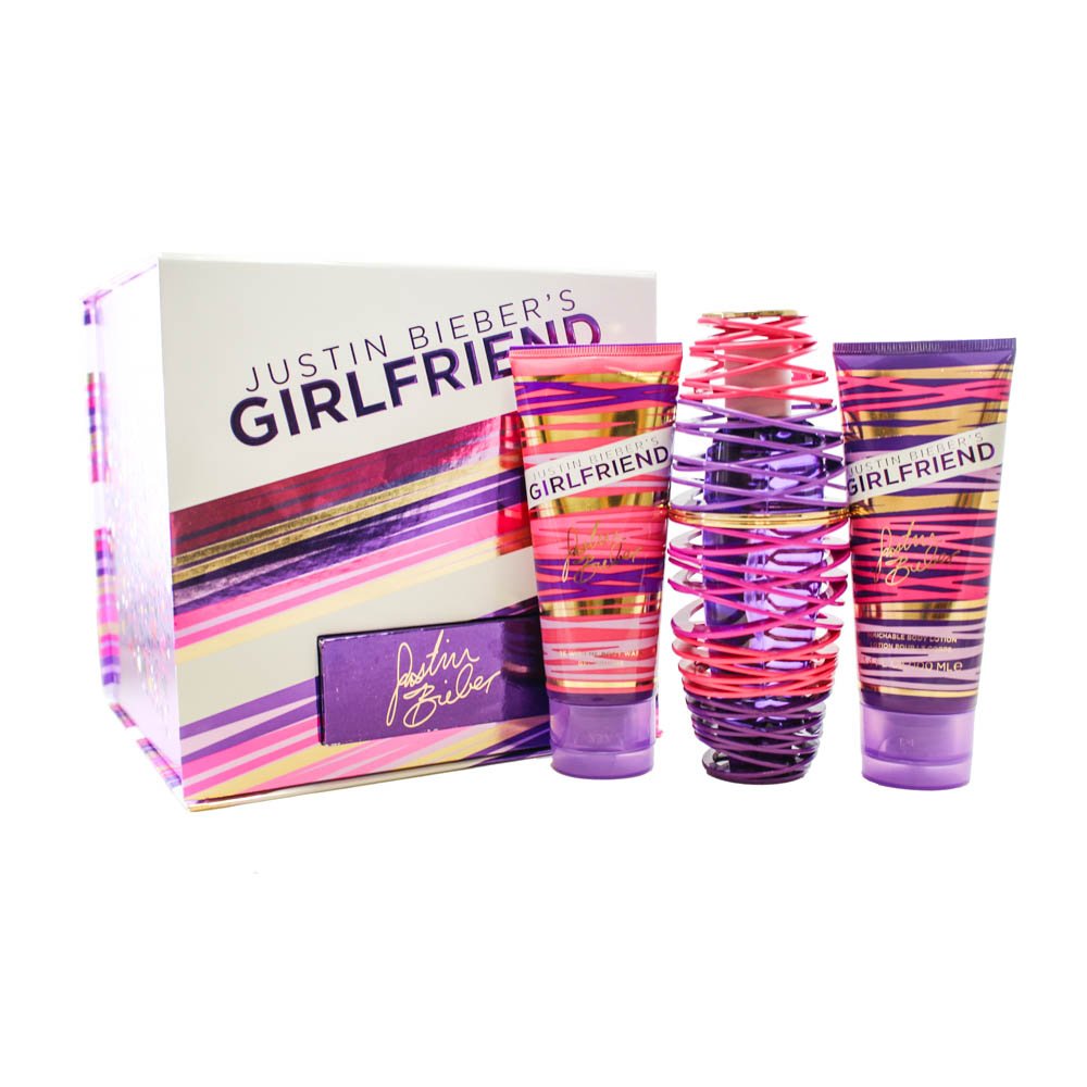 Girlfriend By Justin Bieber Gift Set -- 3.4 Oz Eau De Parfum Spray + 3.4 Oz Body Lotion + 3.4 Oz Shower Gel Women