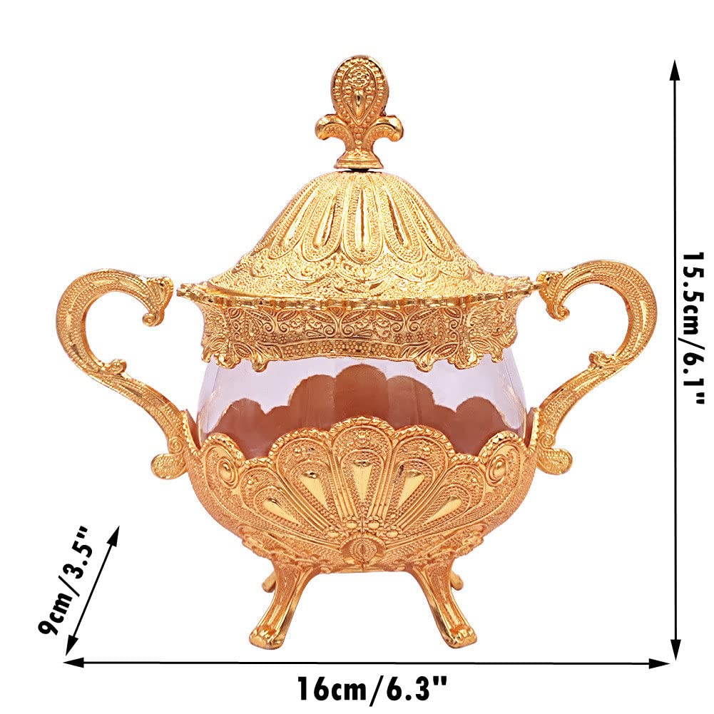 Bol à Sucre/Pot Boîte Distributeur Pot à Épices Sel Assaisonnement, Sucrier avec Couvercle et Cuillère for Cuisine Café Bar et Fête de Mariage, Récipient à Sucre en Métal et Verre for Cube de Sucre et