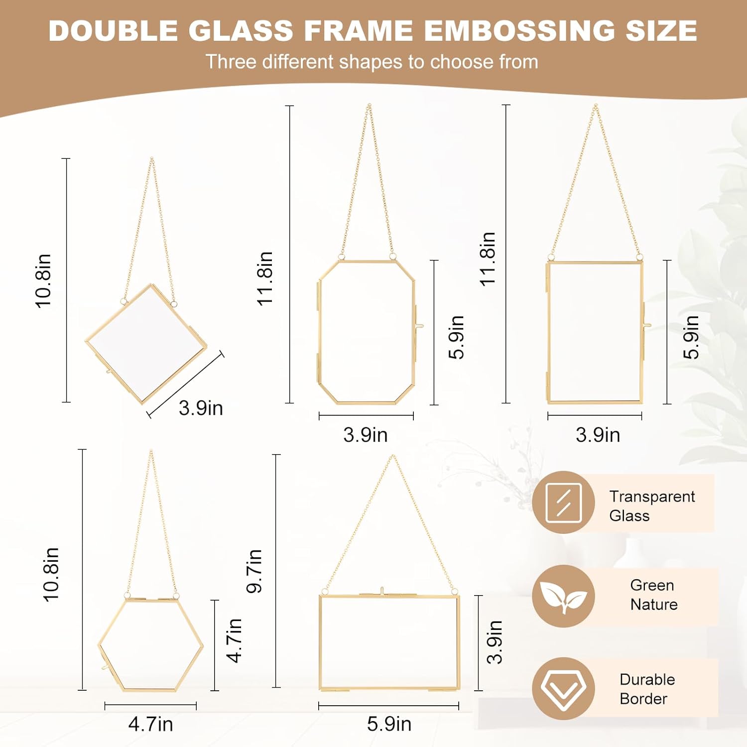 5 Pcs Double Glass For Pressed Flowers,Clear Brass Embossed Frame With Tweezers,Can Be Used For Dried Flower Plant Photo Postcards Wall Mounted Glass Pressed Flower Frame(Excluding Dried Flowers)