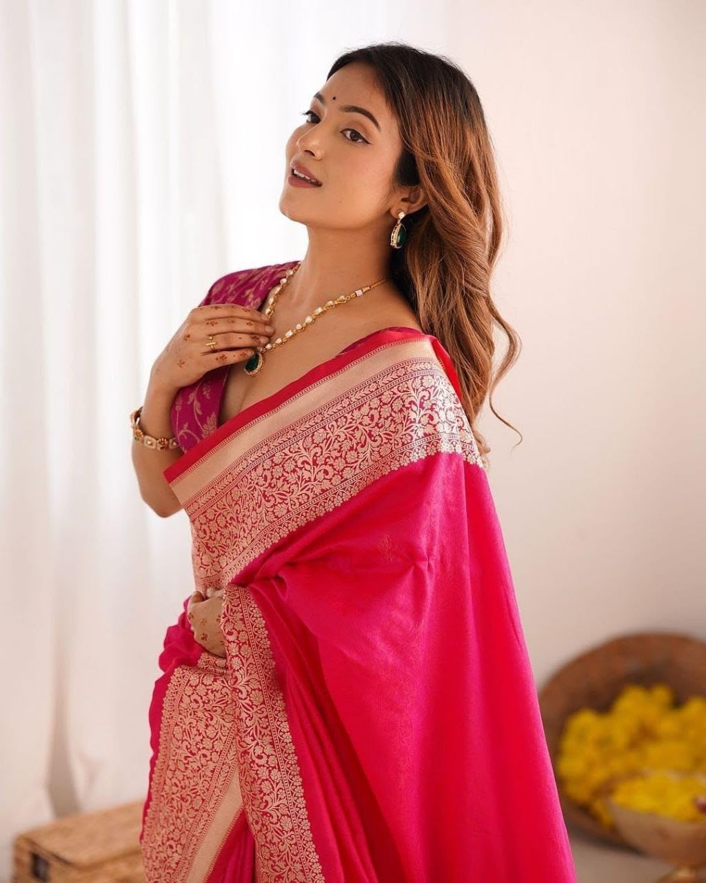 SGF11 Women's Kanjivaram Pure Soft Silk Saree With Unstitched Blouse Piece (Pink) product image 2