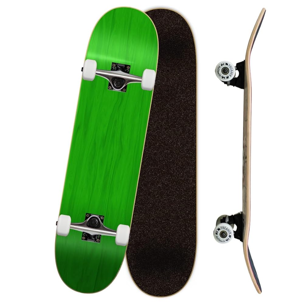 Yocaher Professional Complete 7.75 Skateboard w/7Ply Maple Deck, BlackWidow Premium Grip Tape, Aluminum Alloy Truck, ABEC-9 Bearing - Stain Green