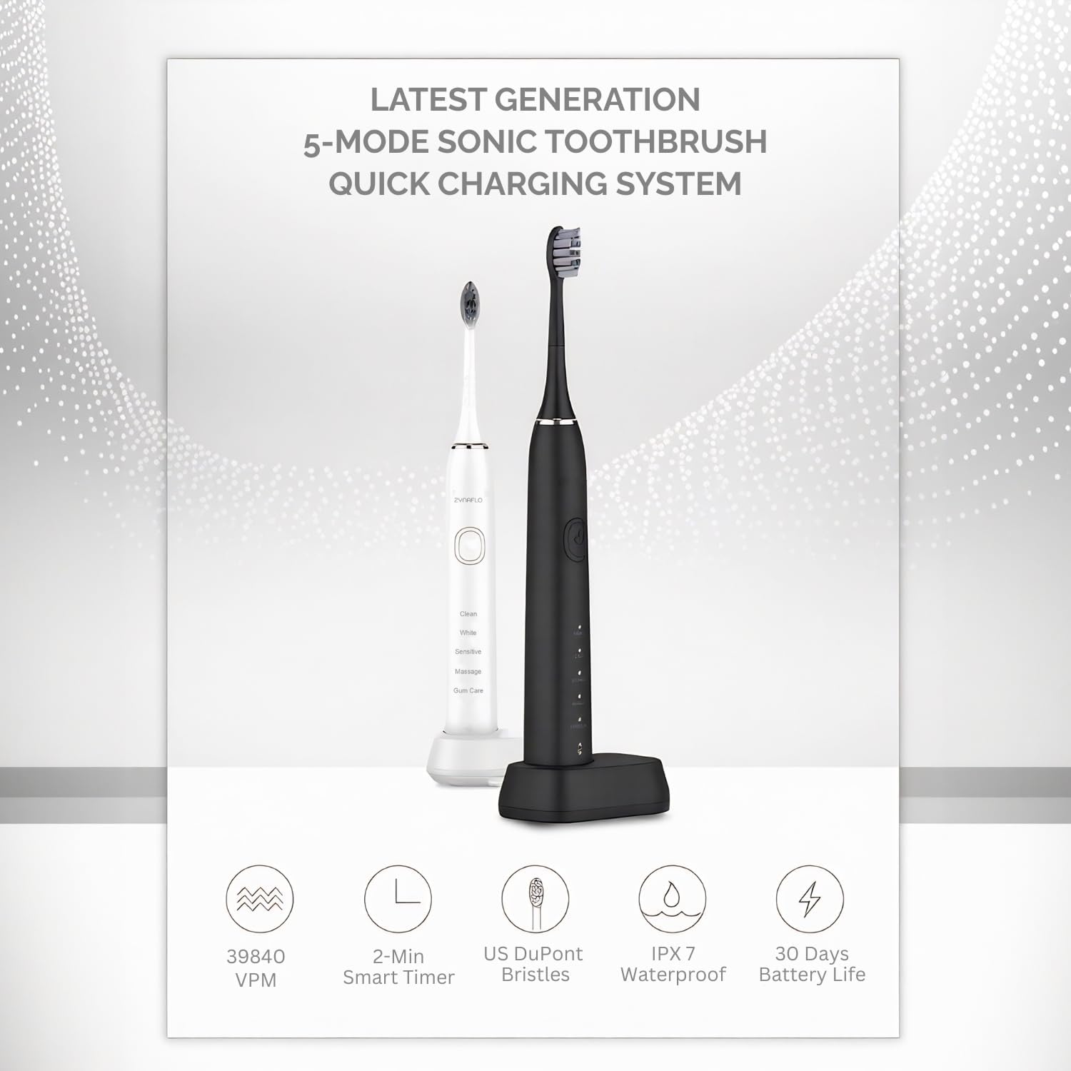 Sonic-Pro Electric Toothbrush, 5 Cleaning Modes, Smart Timer (Matt Black)