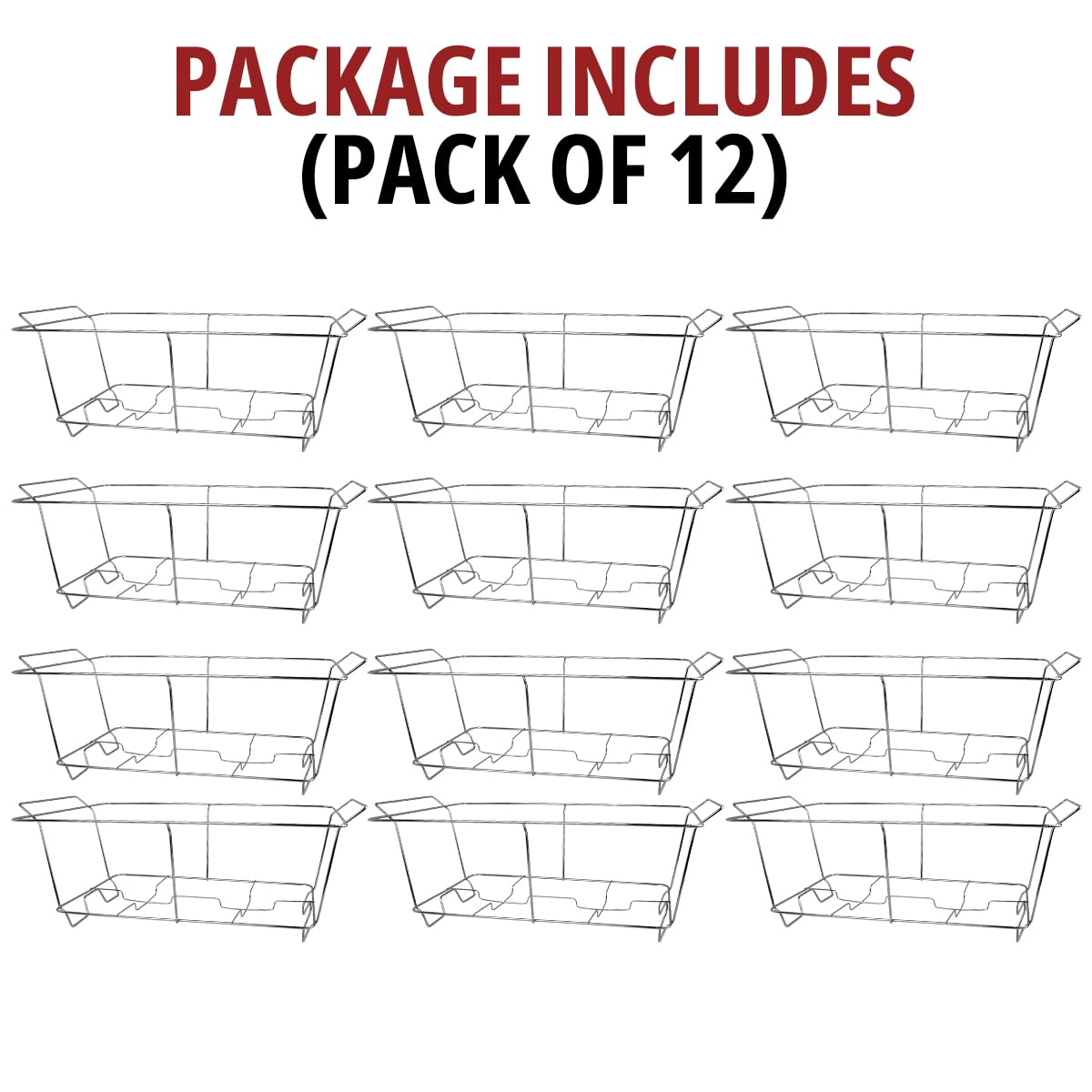 Paquete de 12 soportes de alambre para rozaduras, marco cromado para eventos, fiestas, bodas y fiestas de cumpleaños, catering, soporte de tamaño completo para bandejas de servir platos, suministros