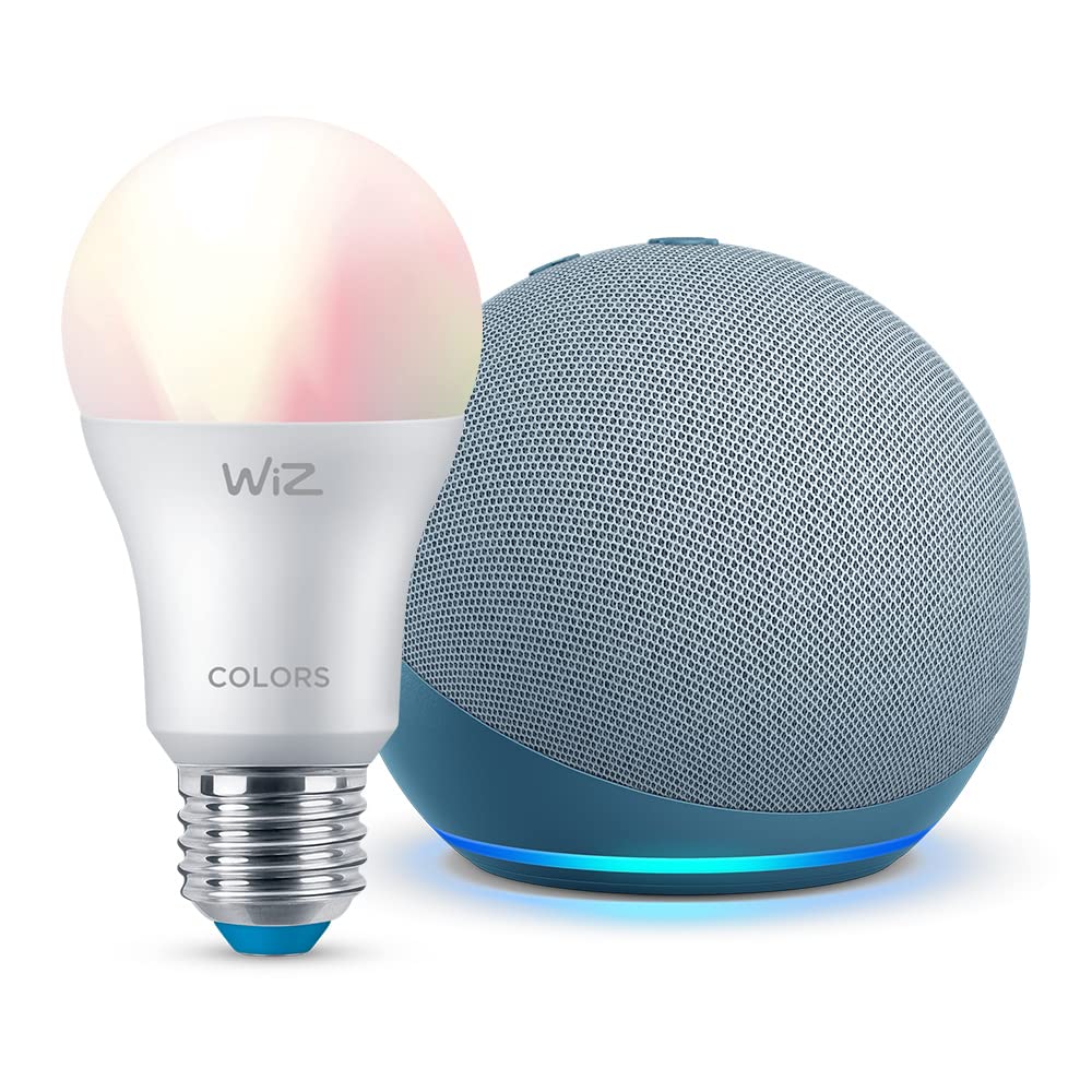 Echo Dot (4th generation) | Smart speaker with Alexa (Arabic or English) | Blue + WiZ Smart Bulb Tunable Color (E27), Works with Alexa - Smart Home Starter Kit