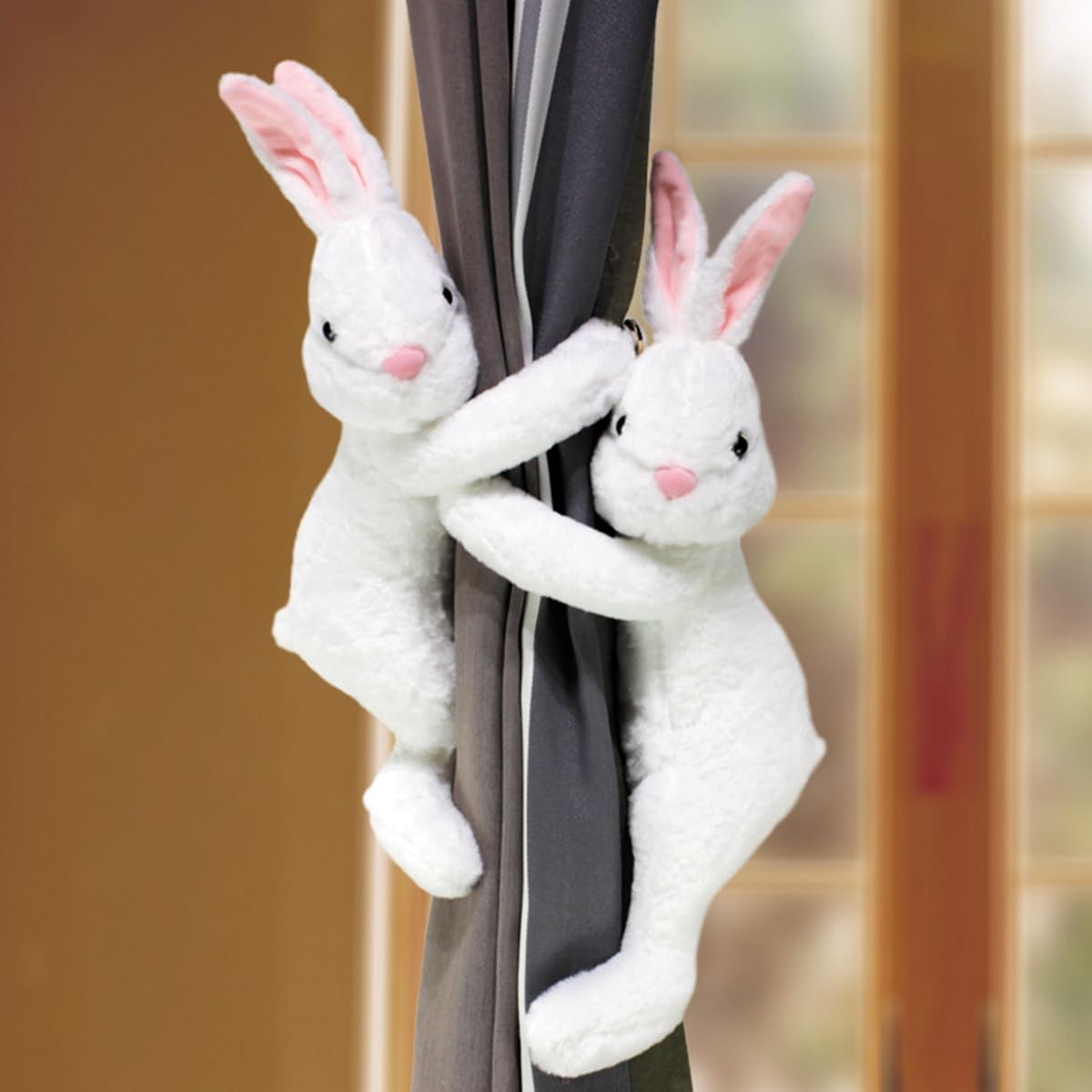 Zawieszki do zasłon, Miękkie pluszowe zwierzęta, dekoracje, uchwyty na zasłony, paski z elastycznym guzikiem(White,2)