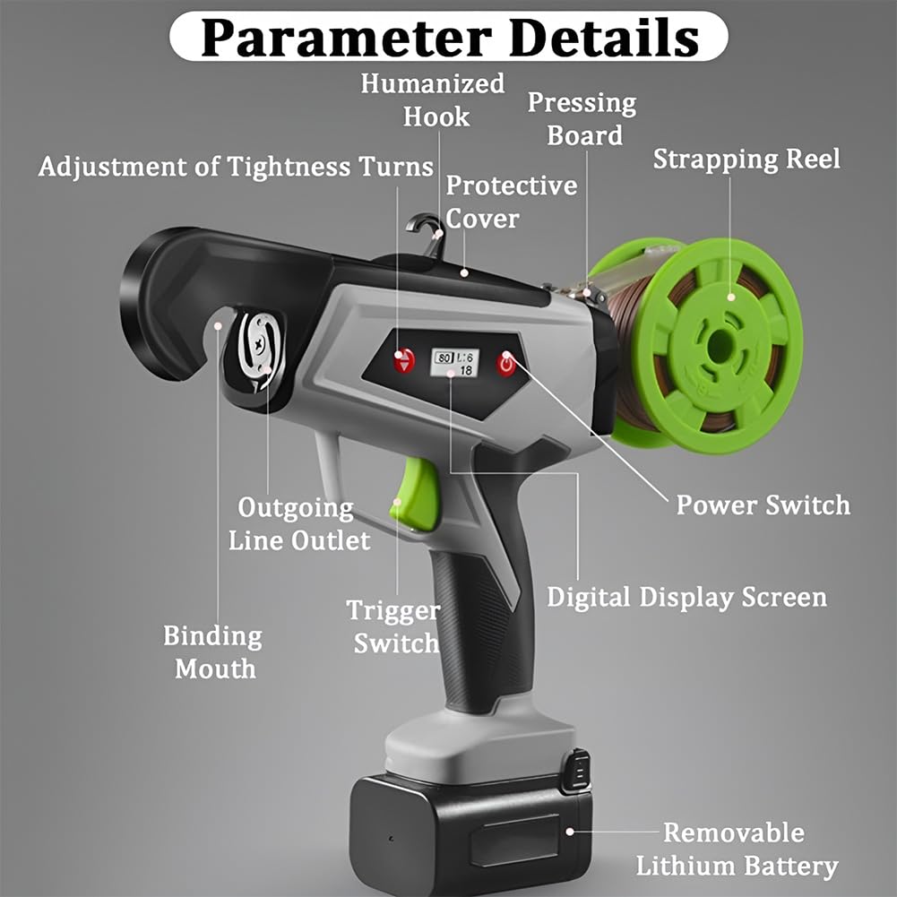 Legatrice elettrica senza fili per rami, strumento automatico per piante con display digitale, diametro di 25 mm per verdure, uva, pomodori e cetrioli