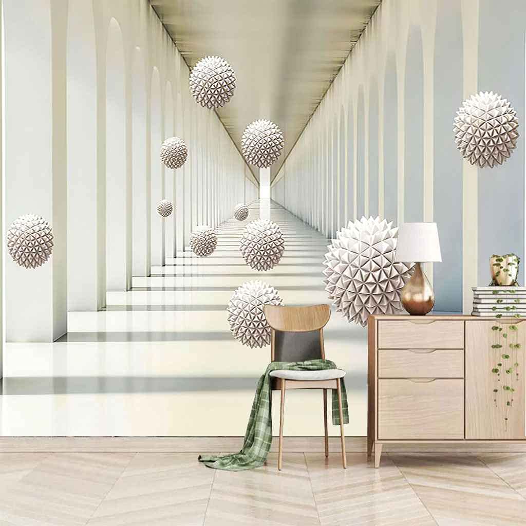 Papier peint 3D sphère géométrique autocollant de couloir 150x105 cm pour salon et chambre