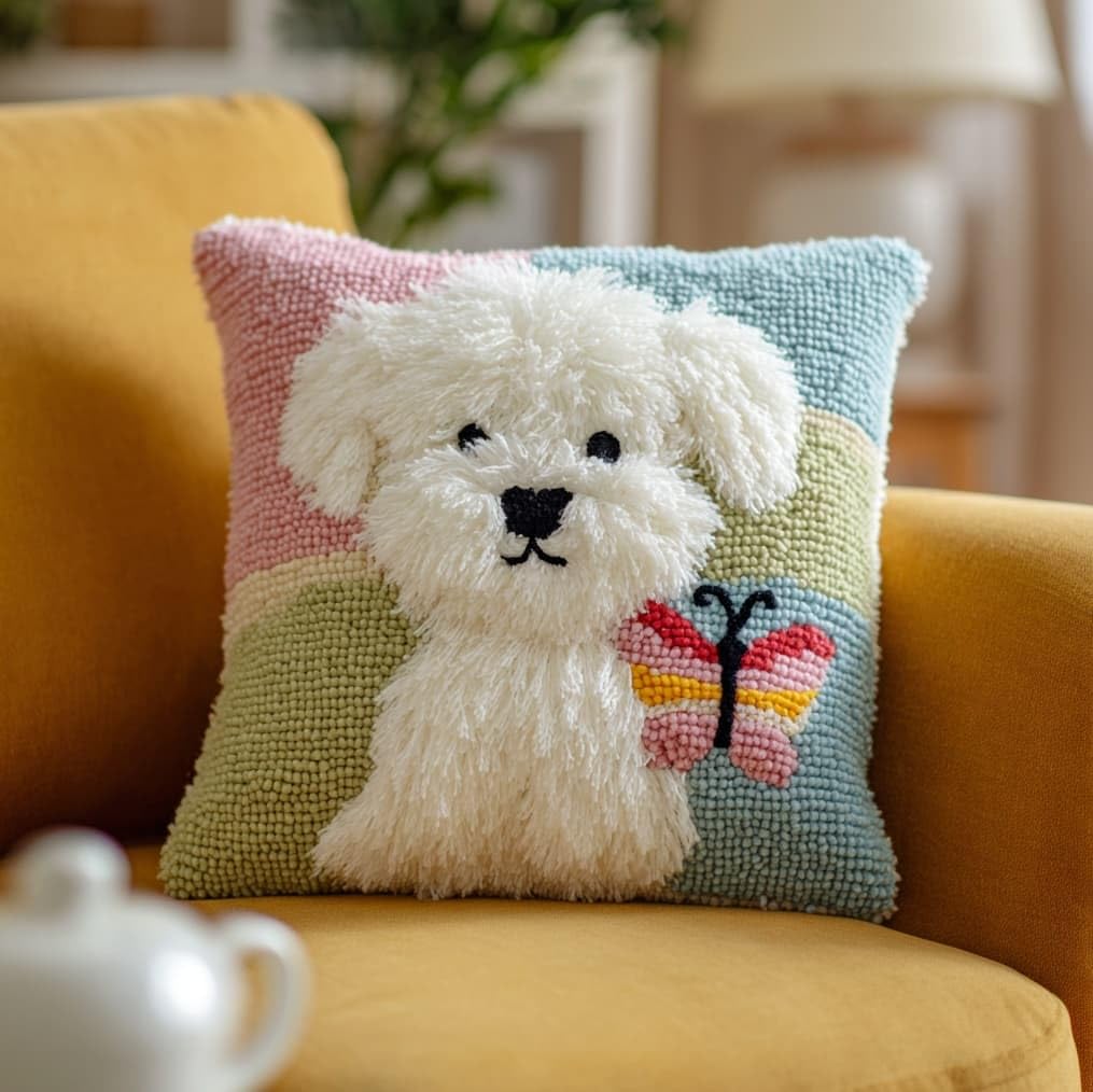 AxiangziK Latch Hook Pillow Kits for Beginners,Bichon Frise and Papillon