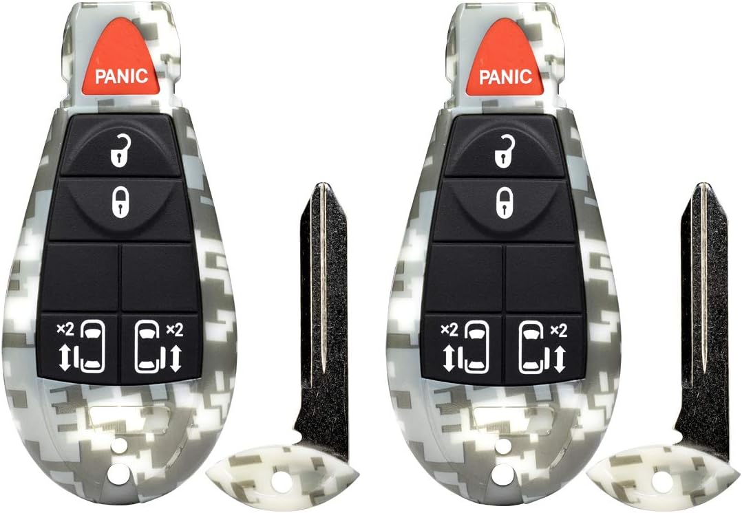 2X New Camouflage Entry 5 Buttons Remote Start Car Key Fob Fobik M3N5WY783X IYZ-C01C for Compatible with Town Country Dodge Grand Caravan VW Routan..