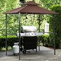 8'×5' Grill Gazebo, Outdoor BBQ Gazebo with Double Tier Canopy Roof, Barbeque Gazebo with 2 Shelves