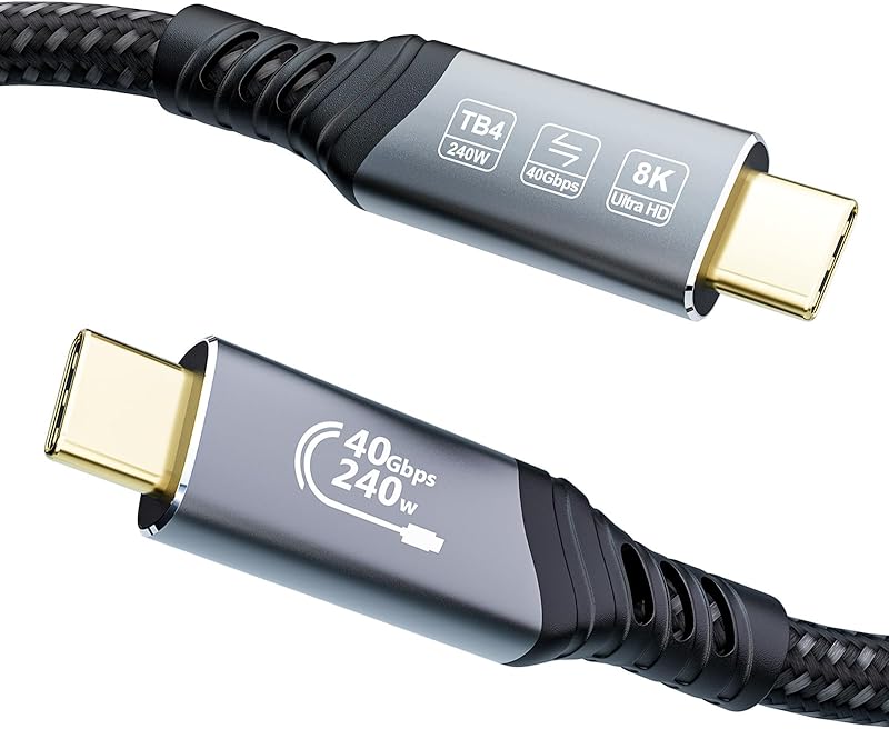 EUDOBEL Cable USB C Thunderbolt 4 1m, USB 4 40Gbps 240W 48V/5A, Cable USB C Vidéo 4K@144Hz 8K@60Hz p