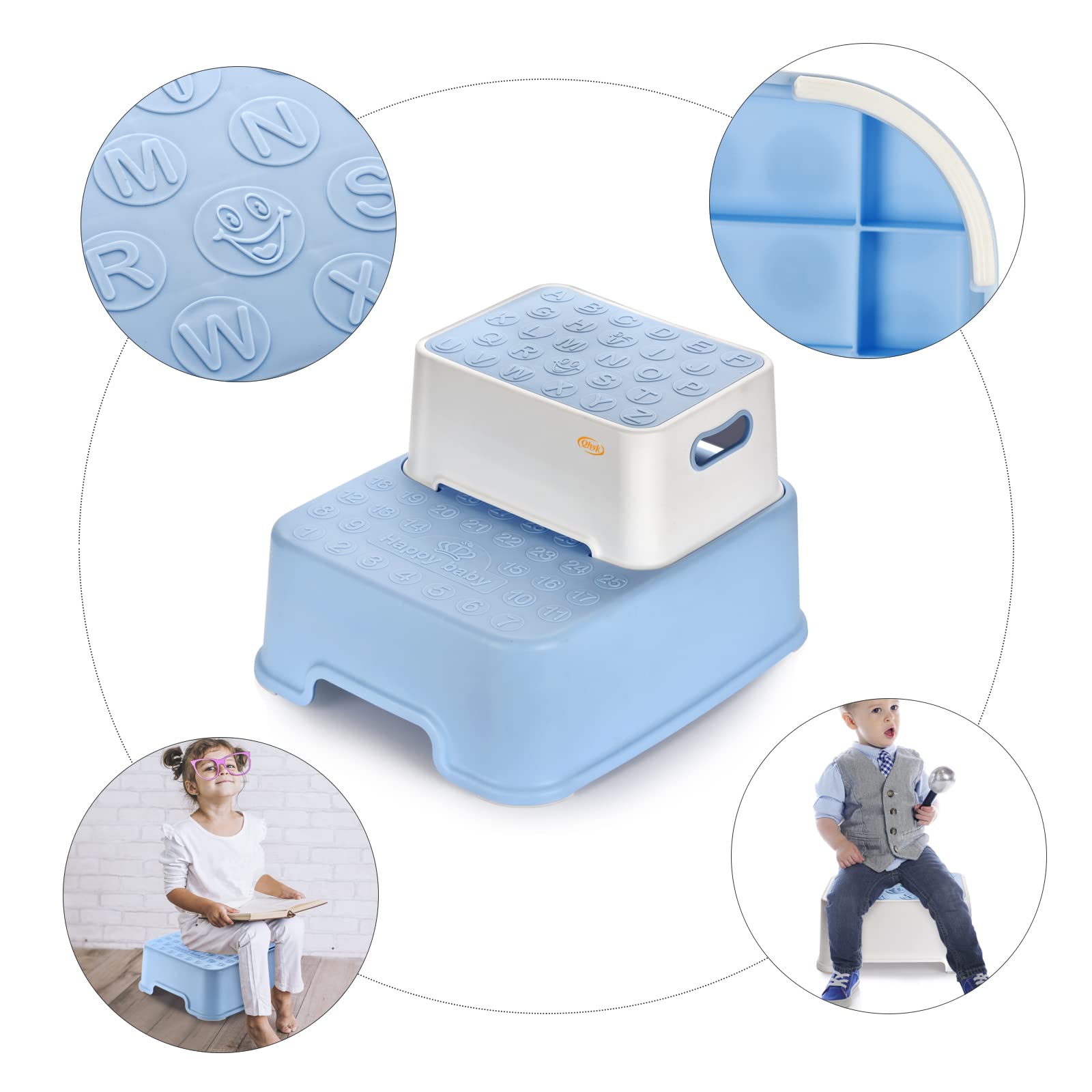 Marchepied Double tabourets, antidérapant Sécurité Tabouret séparable, Tabourets Enfants et Adultes, Apprentissage des Toilettes, Baignoire, brossage des Dents, Lavage des Mains, Bleu