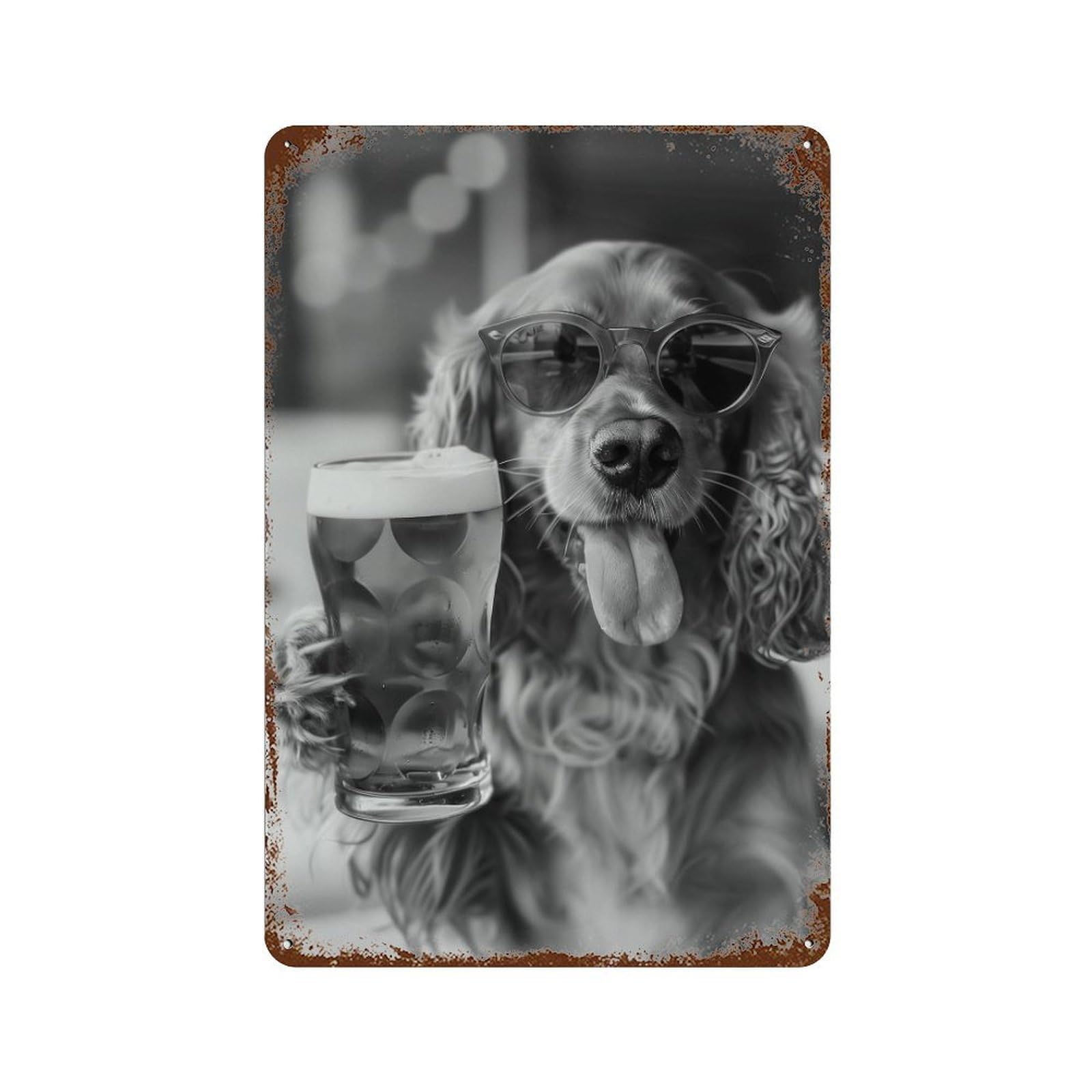 xiaoxiaoshen Cocker Spaniel Drinking Beer Pint Wall Decor Art Metal Tin Poster Modern Home Decor Art Home Bar Shop Decorations Vintage Sign 30x20cm