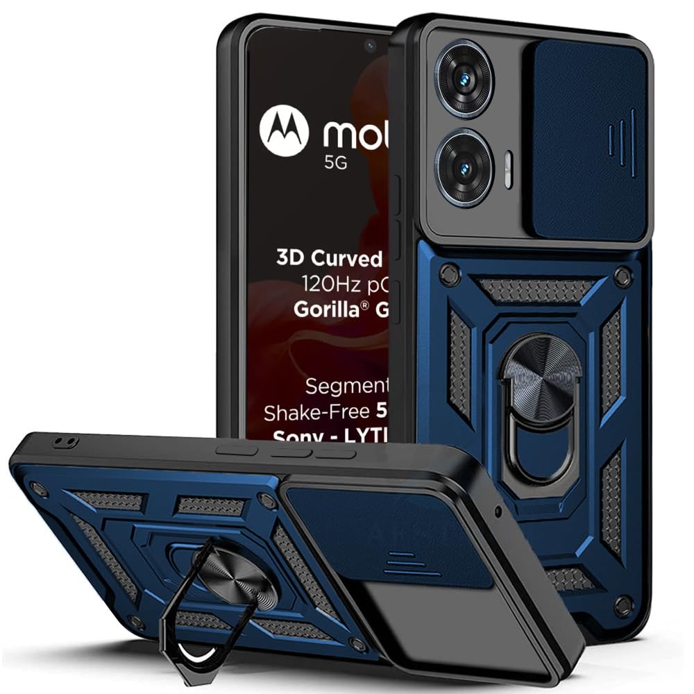 AESTMO Tough Armor Motorola Moto G85 5G Bumper Back Case Cover | Ring Holder & Sliding Camera Shield Cover | 360 Degree Protection Back Case Cover for Motorola Moto G85 5G (Blue) (B0DC47ZL9J) Amazon Price History, Amazon Price Tracker
