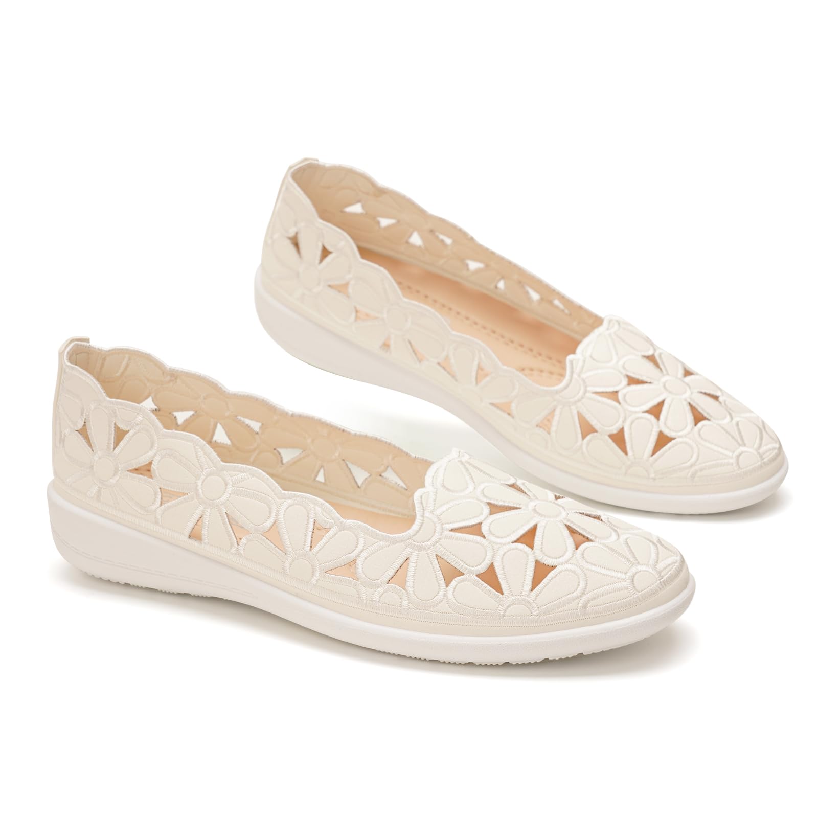 GLAMORA Ballerines Femme Ajourées Fleurs Respirantes Babies Mocassins Compensés Chaussures Plates Souples Confort Léger Bout Rond Semelle Antidérapante Chaussant Flexible Découpe Florale