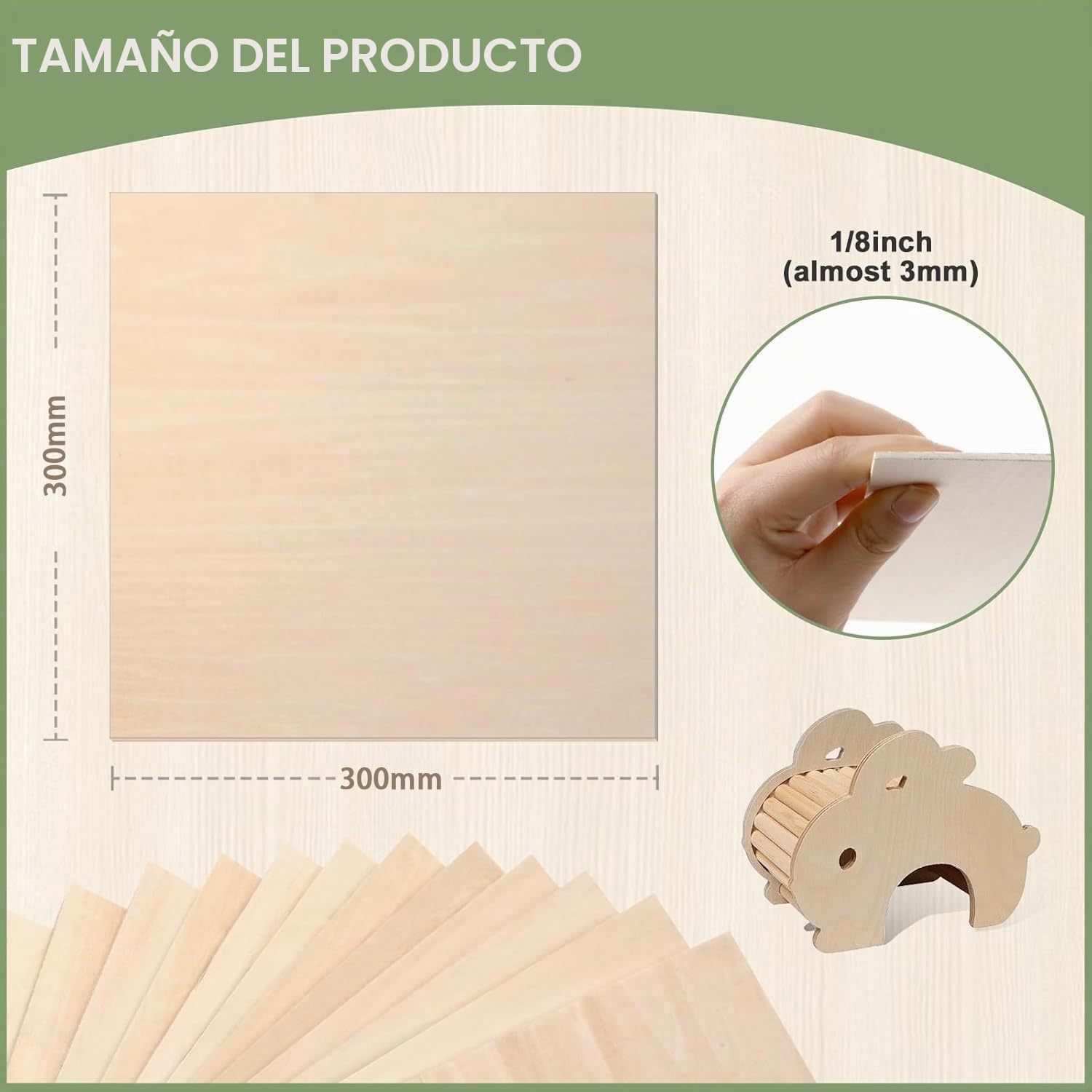 12 Piezas Contrachapado 3mm, 300 x 300 mm, Madera contrachapada de tilo, Tablones de Madera, Manualidades Contrachapado, Para Bricolaje,Pintura,Decoraciones,CorteLáser,Modelado