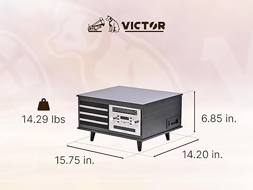 Miniatura 3 de VICTOR VWRP-3700 Monroe - Tocadiscos retro 8 en 1 y centro de entretenimiento con Bluetooth y altavoces integrados, nogal