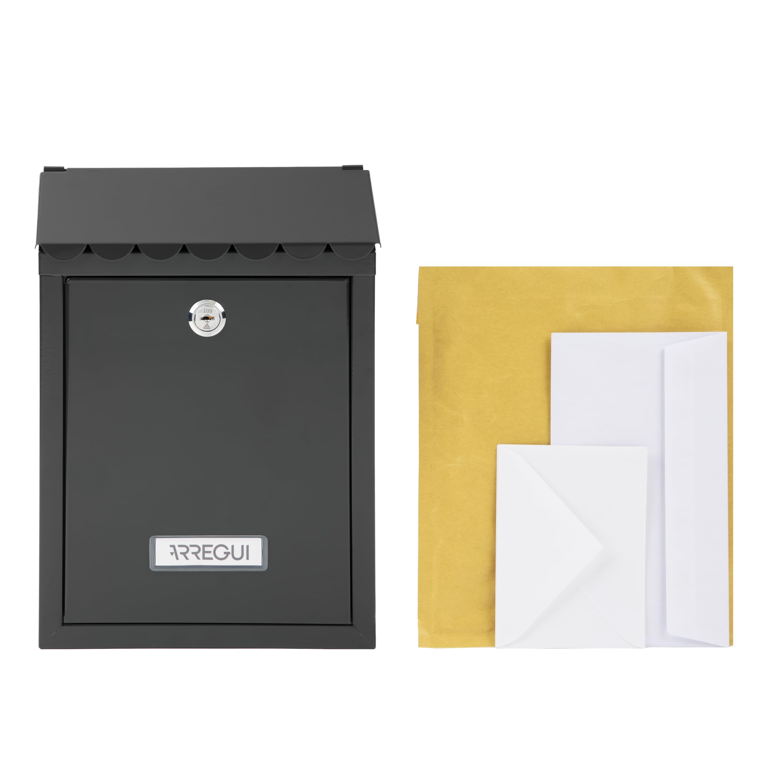 ARREGUI Civic E5724-C Cassetta Postale Individuale in Acciaio | Cassetta Postale Da Esterno | Dimensione S (DIN A5) | Facile da Montare | Nero