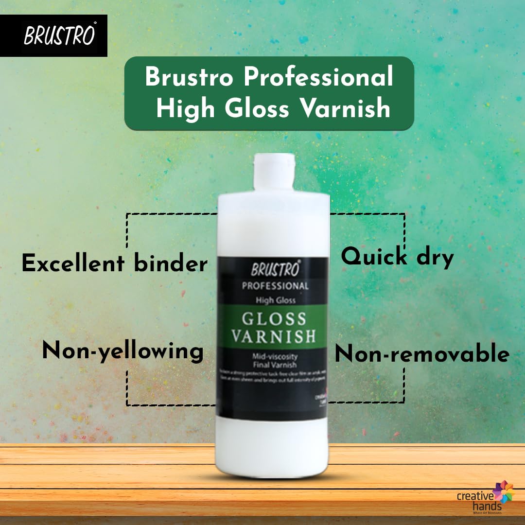 Brustro Barniz líquido profesional de artista, acabado brillante, 500 ml, aplicar con pincel, revestimiento perfecto en pintura acrílica, no amarillea, transparente, lienzo, papel, protección de obras