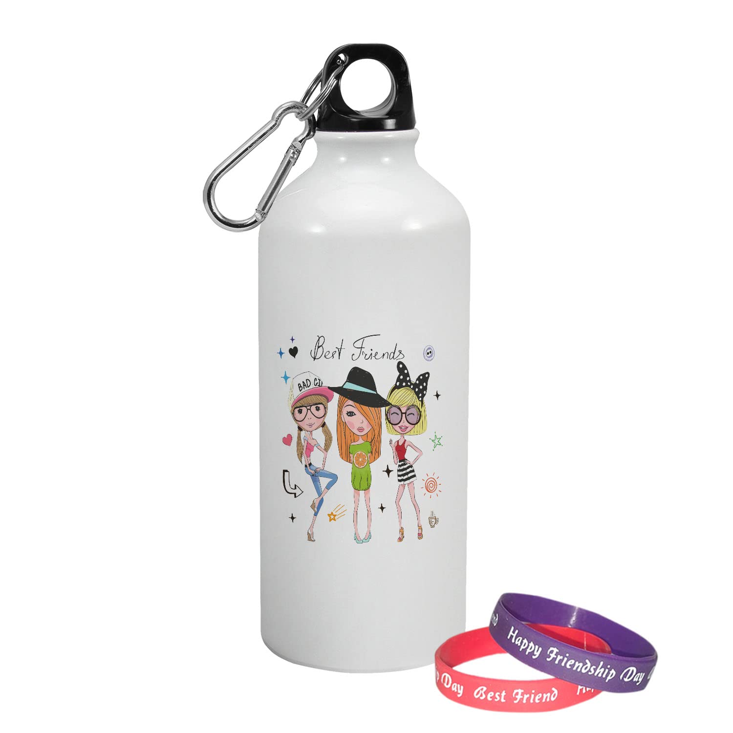 LMV Happy Friendship Day Aluminium Sipper Bottle with Friendship Band, Best Friends 3 Girls, Friendship Day Gifts for Best Friend, Friendship Day Gifts for Mens|Womens, 6111-AB-600
