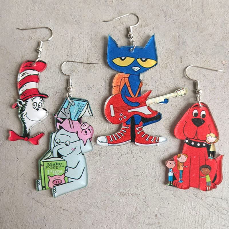 Funny Acrylic Teacher Student Animal Drop Dangle Earrings Cat Dog Elephant for Teachers, Educators, Librarians Gradution Reading Events Back to School Jewelry3