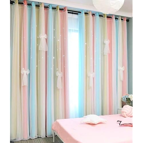 Yancorp Curtains for Girls Bedroom Kids Room Rainbow Curtains Nursery Curtain 72 inches Length Grommet Rainbow Color Decor for Playroom (Baby Pink Blue, W52 X L72)