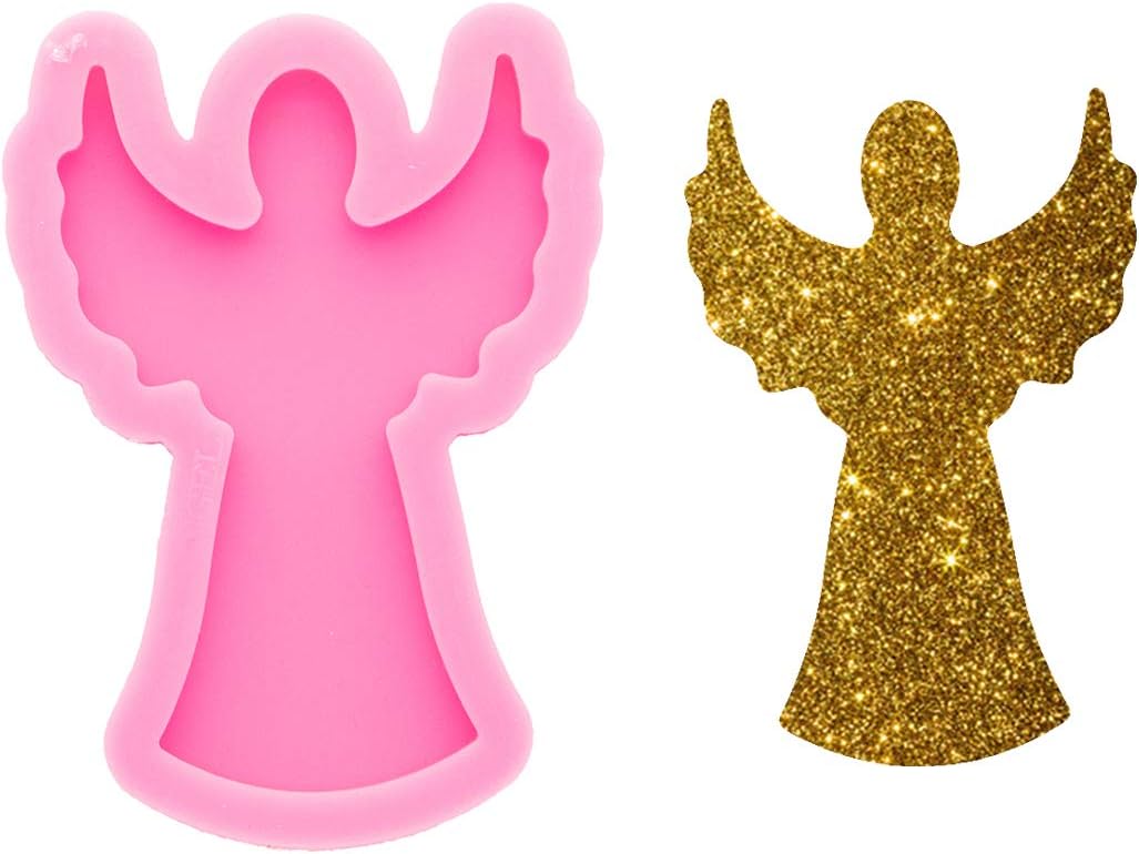Angel Wings Shiny Glossy Angel Shape Silicone Mold for 1.5 Inch/3.8cm Badge Reels Epoxy Craft Resin Mold Keychain Silicone Mould for DIY Handmade Jewelry Making