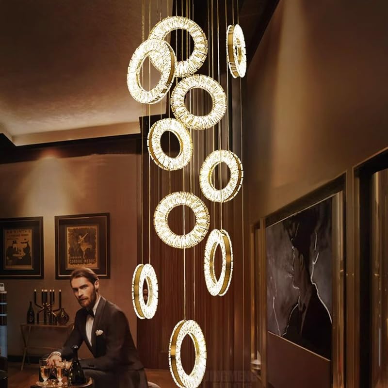 Lustre en cristal suspendu plafonnier chrome 10 lampes blanc froid luminaire intérieur