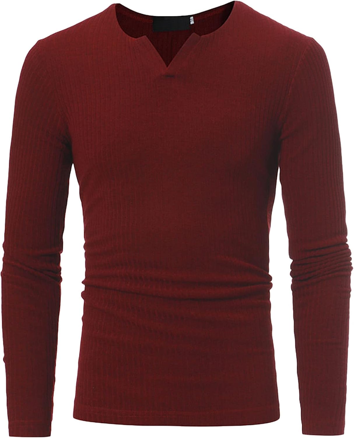Mens Ribbed Henley T-Shirts Casual Slim Fit Long Sleeve V-Neck Muscle Shirts Lightweight Pullover Sweater