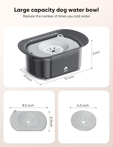 Miniatura 7 de Cuenco de agua para perros, 2.2 L sin derrames, con ventosa, almohadilla para los pies que reduce el relleno, dispensador antisalpicaduras sin