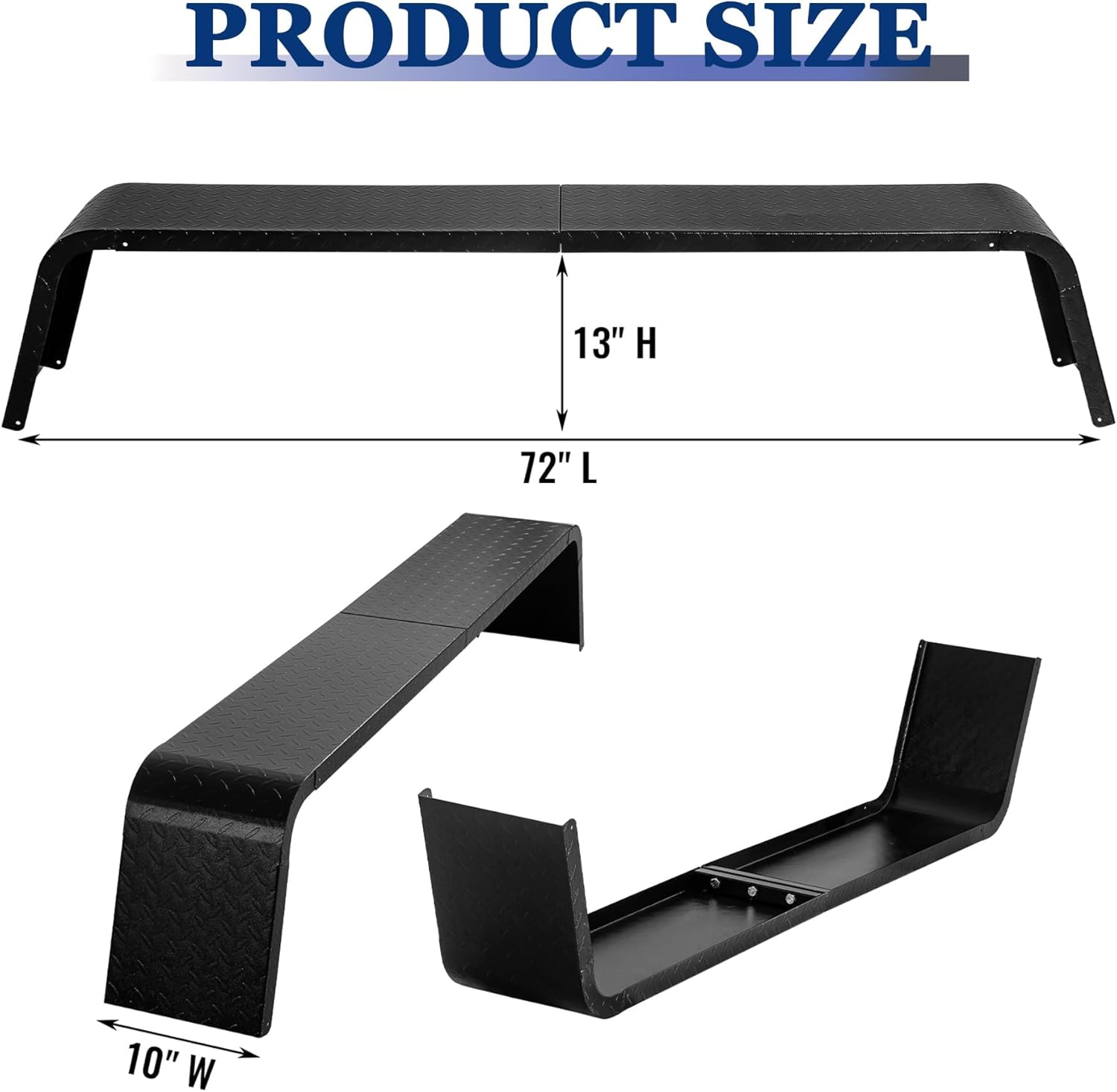 2 Pack Trailer Fenders, Durable 14 Gauge Steel Diamond Fenders Tread Plate, 10" x 72" x 13" Tandem Axle Trailer Fenders for Car Haulers, Utility, and Landscape Trailers