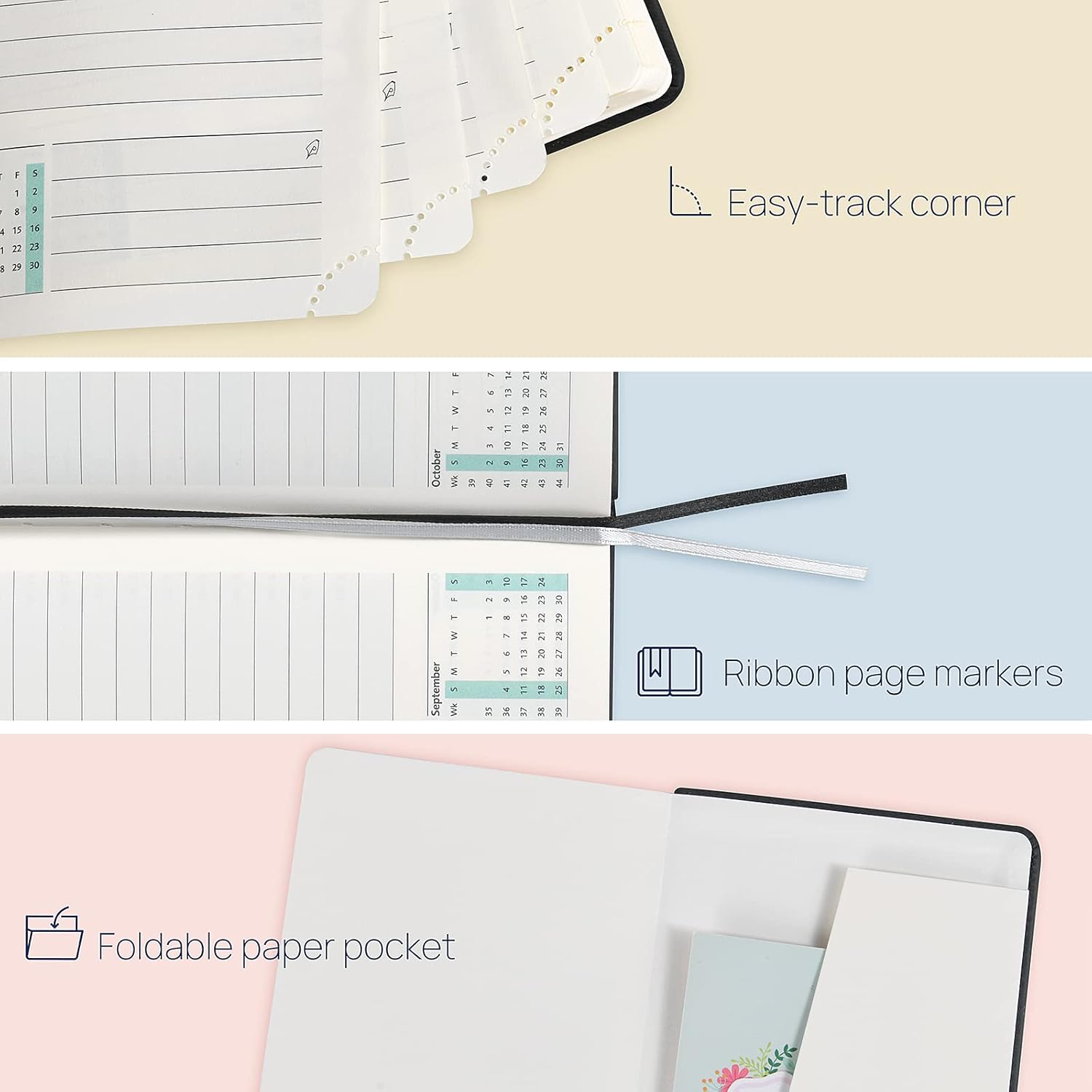 POPRUN Daily Planner 2022 One Page per Day with Vegan Leather Hardcover - Agenda 2022 Hourly Appointment Book with Monthly Calendar, Pocket Size 4.25" x 6.75", Pink : Office Products