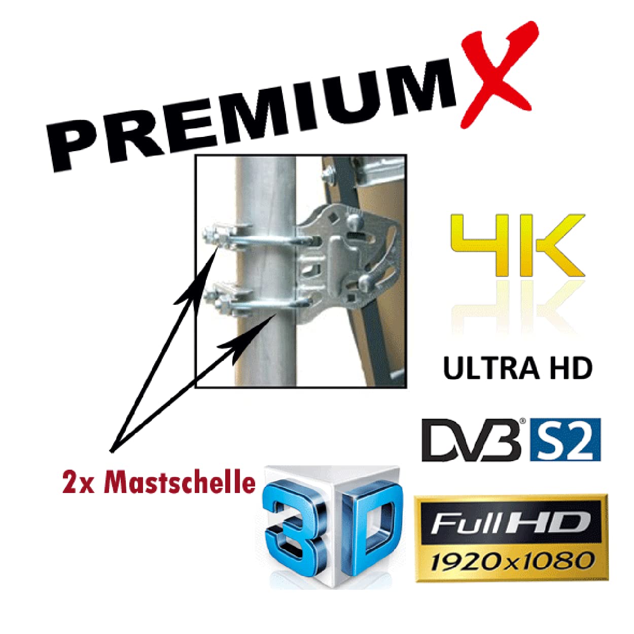PremiumX Camping Sat Anlage 60cm Satelliten-Schüssel Antenne Single LNB 10m Koaxialkabel F-Stecker