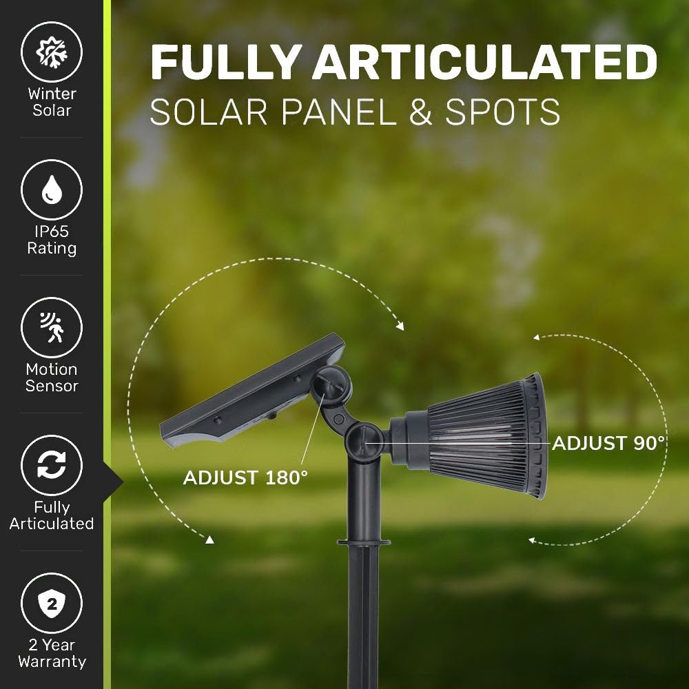 HOFTRONIC - Solar Gartenstrahler mit Bewegungsmelder IP65 Wasserdicht LED Solarlampen für Außen Solarleuchte 2 Stücke mit Erdspieß Solar Strahler Wintersolar Solarpanel Warmweiß Garten Solarstrahler