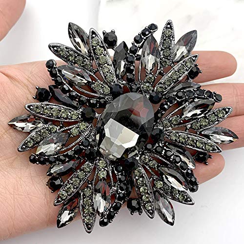 Image of SELOVO 3.5 inch Huge Big Large Brooch Pendant Scarf Hats Decoration Blue Flower Pin Gold Tone
