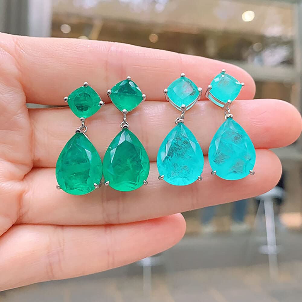 2021 Trend 925 Sterling Silver Paraiba Tourmaline Emerald Gemstone Big Drop Earrings for Women Cocktail Party Fine Jewelry Giift