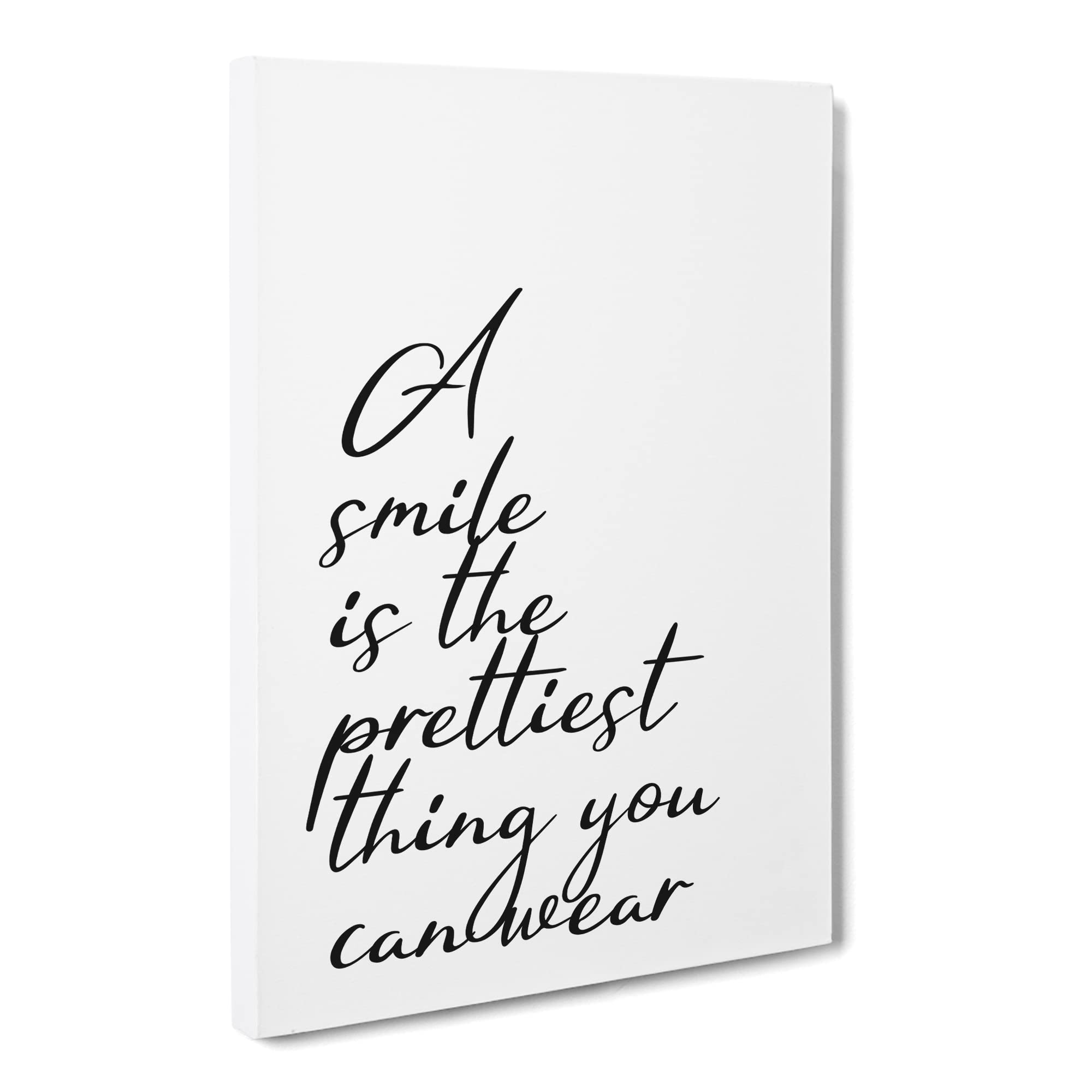 A Smile Is The Prettiest Thing You Can Wear Typography Quote Canvas Print, Mixed, 25L x 50W cm