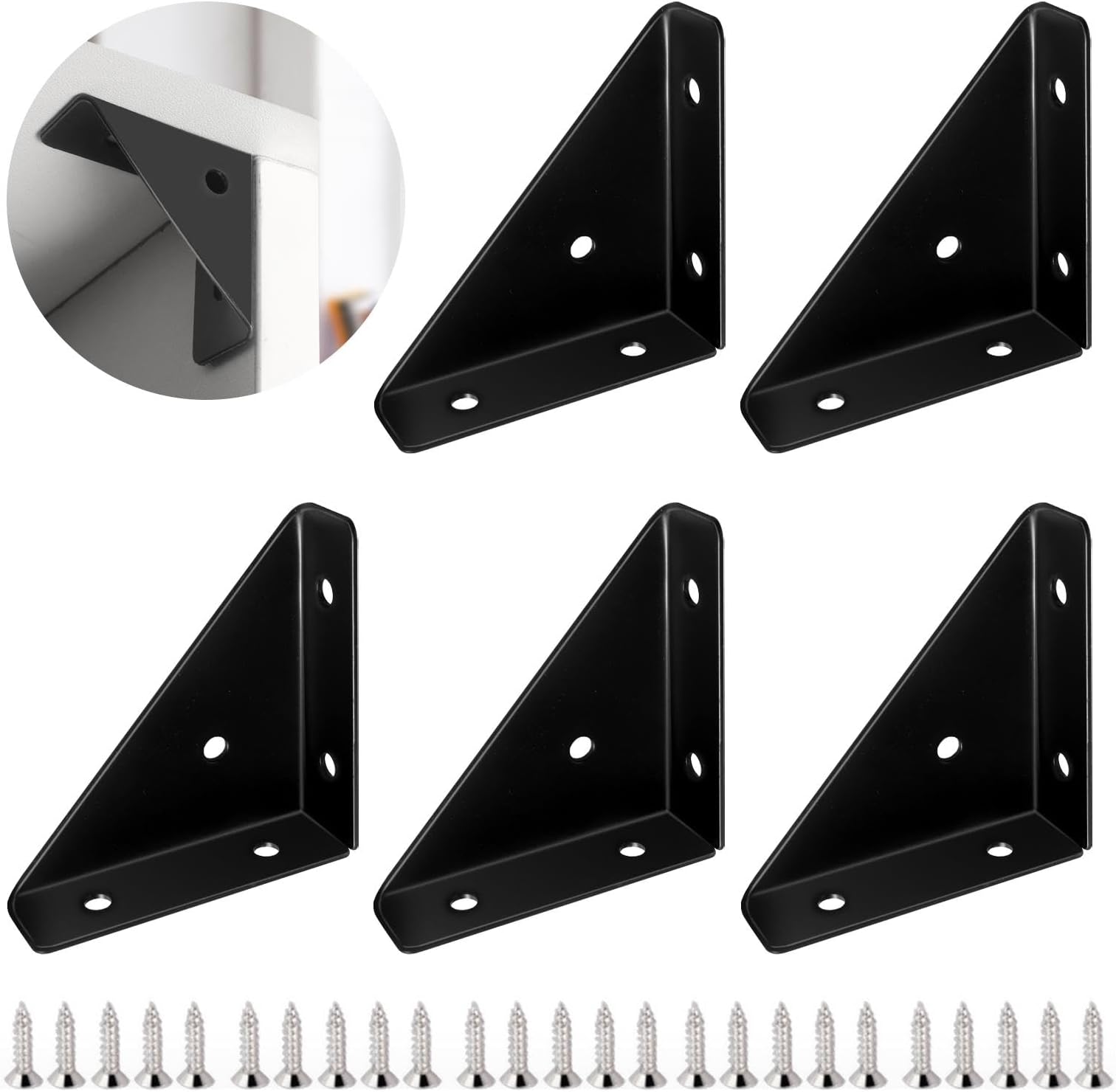 PuraQuot 5PCS Cabinet Corner Support,Corner Bracket, Angle Corner Brackets,Shelf Brackets Triangular Bracket Fastener, Braces Joining Support with 25PCS Screws, Corner Bracket for Desk Bed Edge