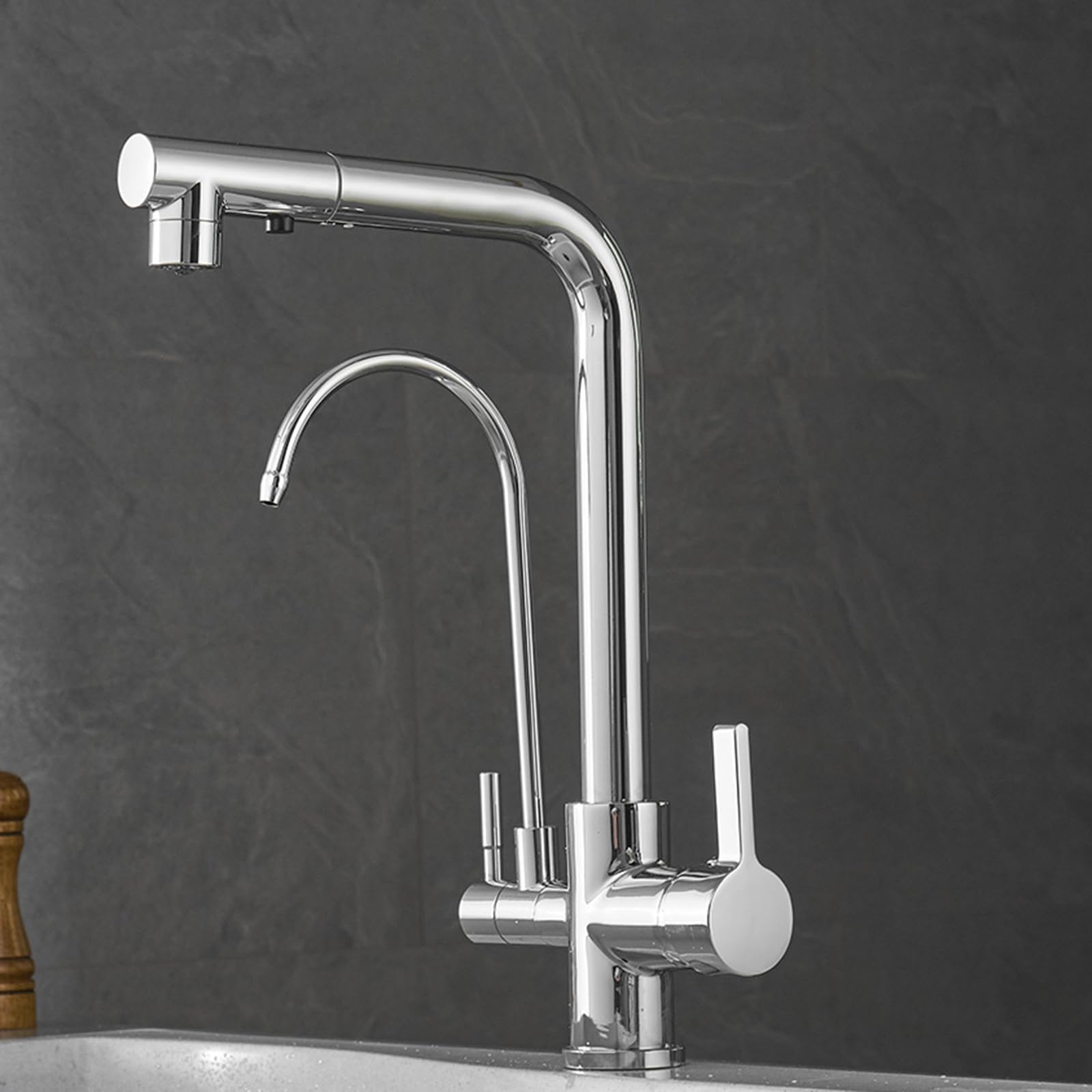 3 Way Pull Out Kitchen Tap Sink Taps Mixer Brass-Chrome Plated