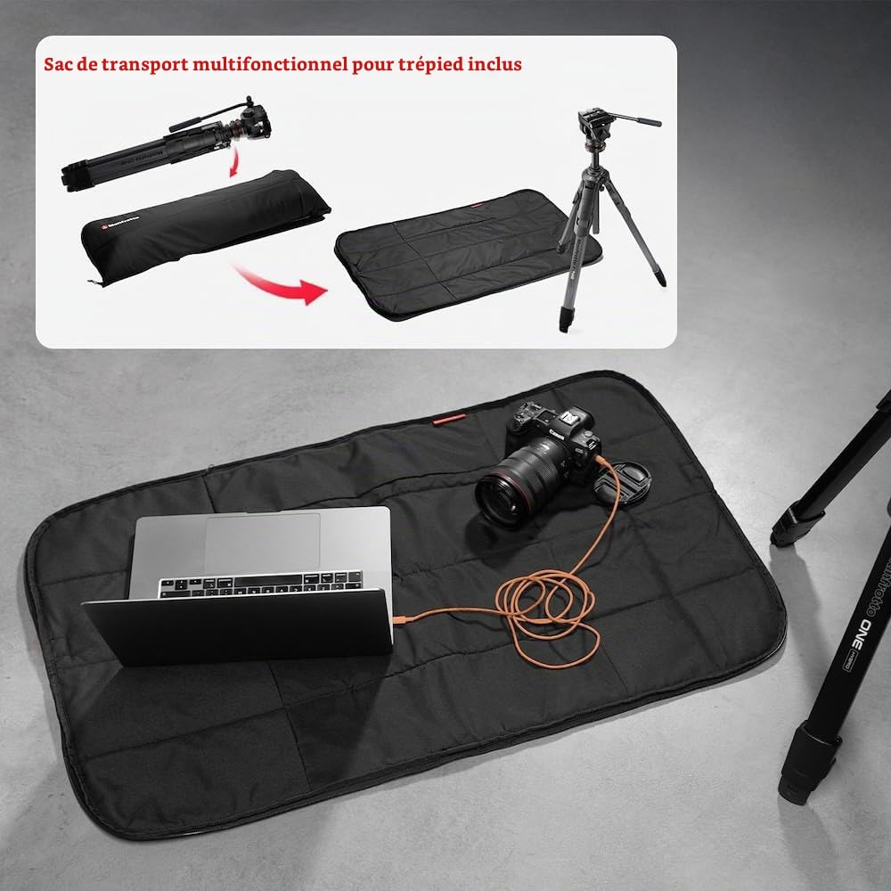 Manfrotto 500X Rotule Vidéo Fluide et Trépied Hybride One, Kit Photo & Vidéo, Carbone, Charge5 kg, Colonne à Niveau, Colonne Horizontale 90°, Système Quick Release, Appareils Photo Reflex & Hybrides