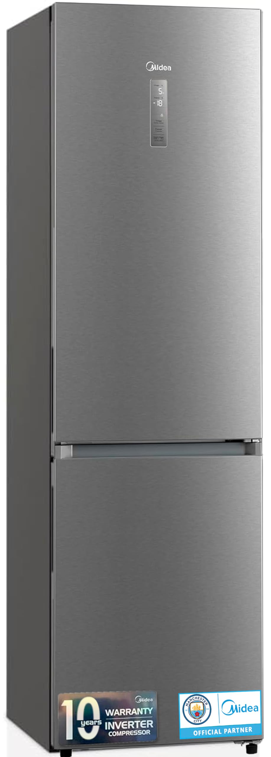 Midea Frigorifero Combi No Frost | 59,​5 cm di larghezza x 188 cm di altezza | Inox | Frigorifero combinato libero installazione 224 L + 86 L congelatore - Frigorifero a risparmio energetico con