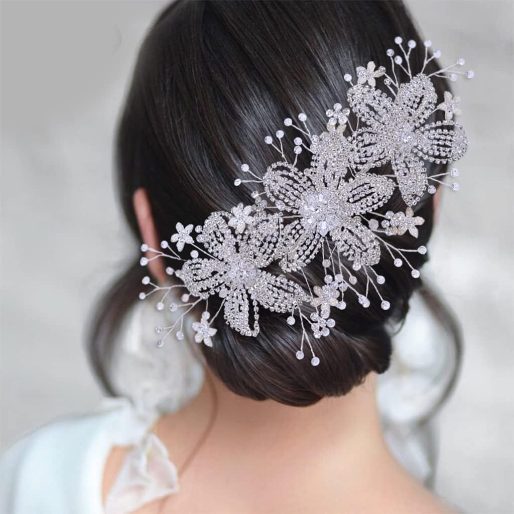 クリスタル ウェディング ヘッドバンド フラワー ブライダル ヘッドピース ジュエリーバンド ラインストーン ヘアピース用 女性 ヘ