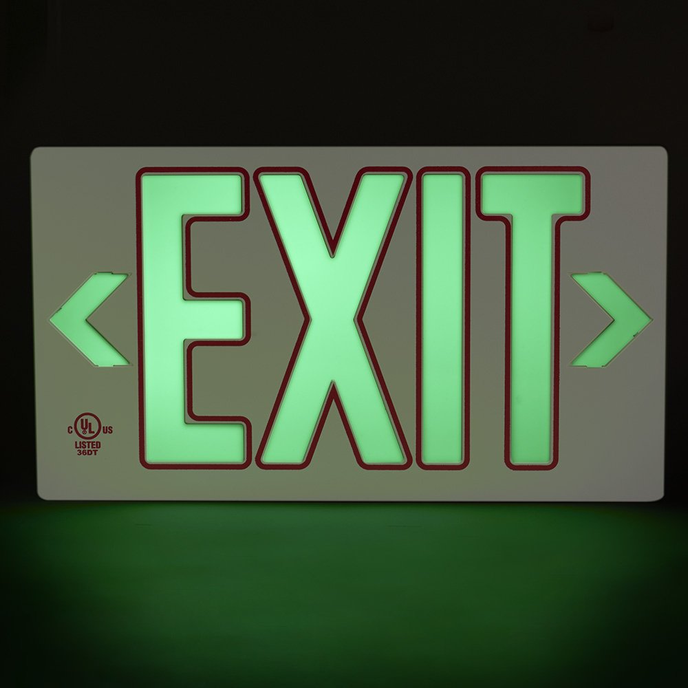 UL Listed 50 foot Jessup Glo Brite 7132-B Exit Sign Double Sided with Frame, White with Red Outline, 8.75-Inch x 15.5-Inch (Mounts 4 ways, includes bracket and arrows)